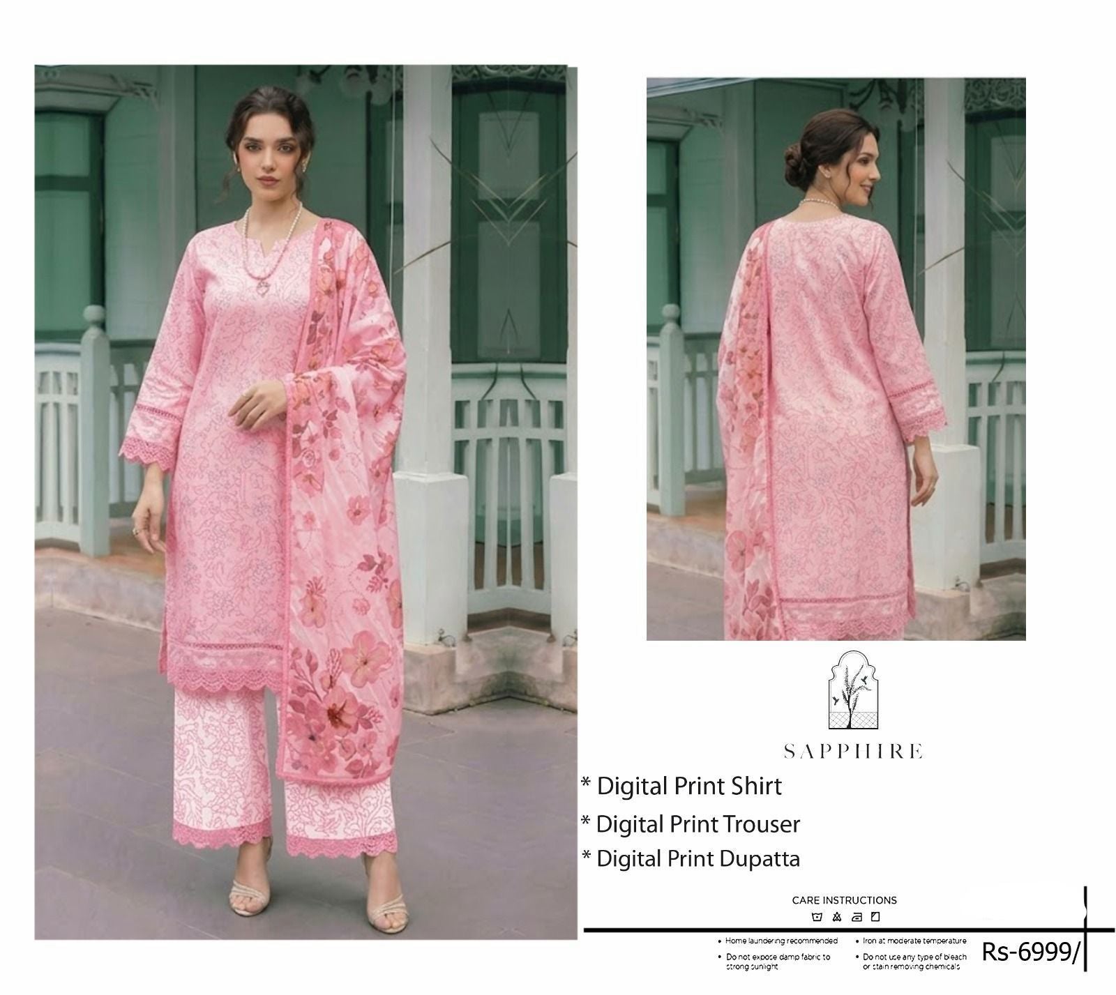 Sapphire — Blush Pink Printed Lawn 3pc | Airjet Lawn 90/88
