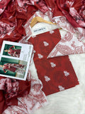 Sapphire — Brick Red Paisley Printed Lawn 3pc | Airjet Lawn 90/88
